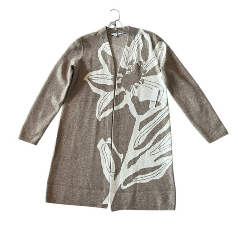 Chico's The Floral Jacquard Cardigan Taupe Size 0 Small NWT